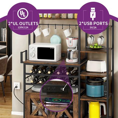 Kitchen Rack: 50.4" Baker's Rack with Power Outlet & Bottle Storag ...