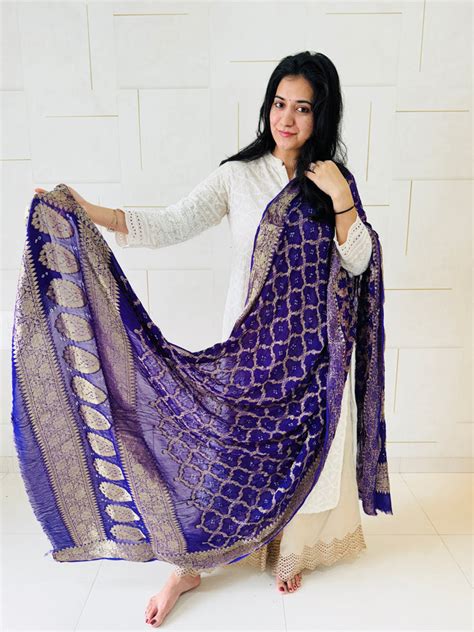 Pure Georgette Bandhani Banarasi Dupatta - Purple – Phulari