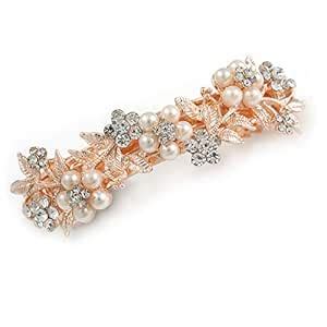 Avalaya Bridal Wedding Prom Rose Gold Tone Simulated Pearl Diamante ...