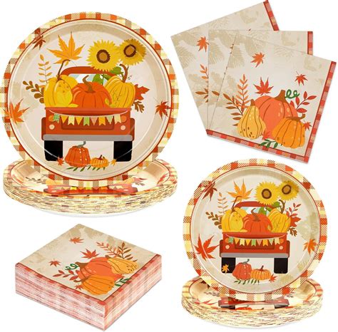 Amazon.com: Homlouue 200 PCS Fall Paper Plates and Napkins, Truck ...