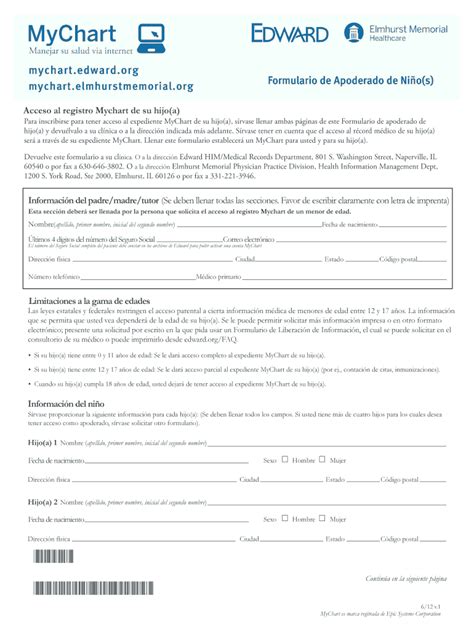 Fillable Online MyChart Formulario de Apoderado de Ni o(s) - Edward ...