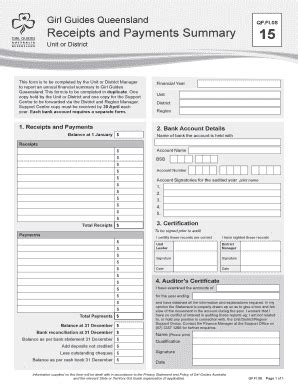 Girl Guides Queensland Receipts And Payments Summary - Guidesqld - Fill ...