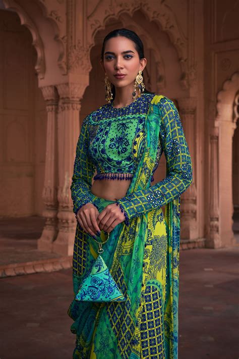 DiyaRajvvir - Lime Yellow Draped Saree Set - Elahe