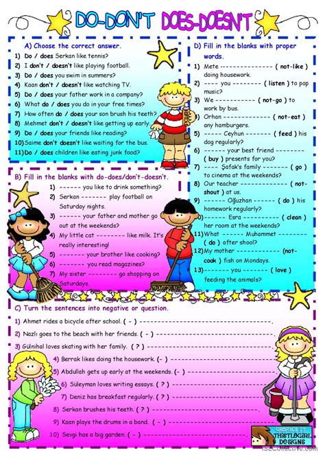 DO-DON'T-DOES-DOESN'T: English ESL worksheets pdf & doc