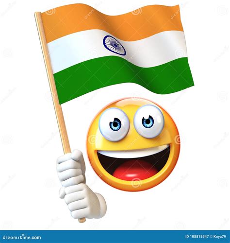 Emoji Holding Indian Flag, Emoticon Waving National Flag of India 3d ...