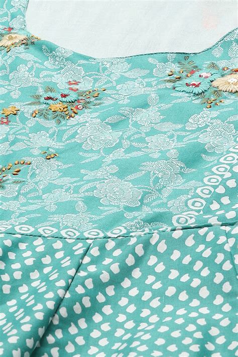 Sap Green Cotton Anarkali Kurta Churidar Suit Set