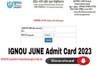 IGNOU TEE June 2023 Hall Ticket /Admit Card