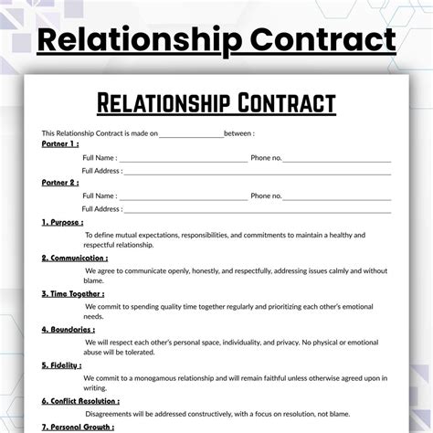 Editable Relationship Contract Template, Single Page Couples Agreement ...