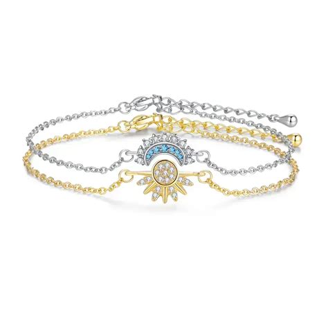 G Sun Moon Bracelet Set Stackable Bracelet for Women Men Sparkling Gold ...