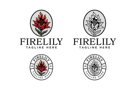 Lily flower with burning petals modern badge logo vector design set for ...