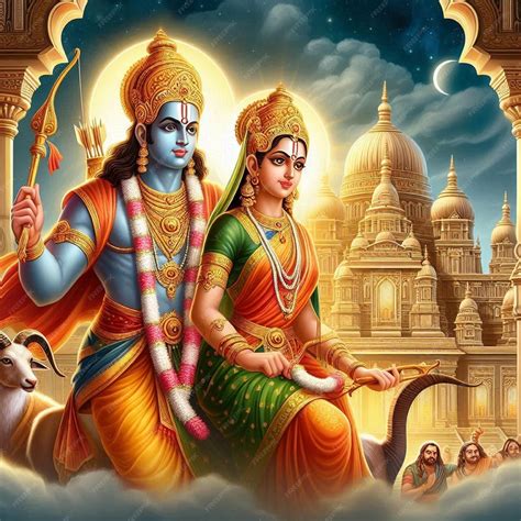 Premium Photo | Lord Rama with goddess Sita in an enchanting ...