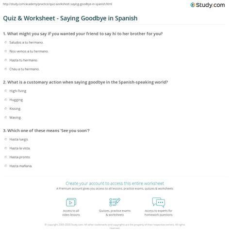 Quiz & Worksheet - Saying Goodbye in Spanish | Study.com