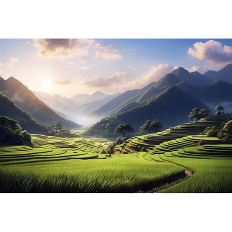 Jual New Model! Lukisan Terasering Sawah dengan Pemandangan Alam yang ...