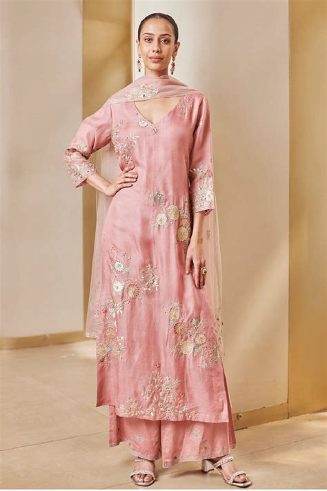 Soft Berry Embroidered Straight Kurta Set - Osaa by Adarsh
