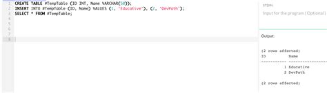 SQL Temporary Table 的图像结果