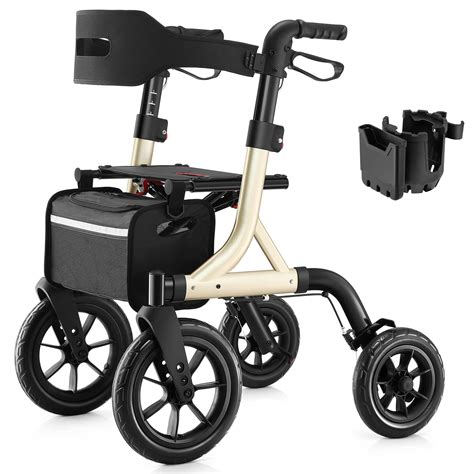 Walkers for Seniors, Rollator Walker with Seat, 12" Big Rubber Wheels ...