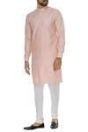 Buy Pink Cotton Silk Embroidered Beads Self Embossed Kurta For Men by ...