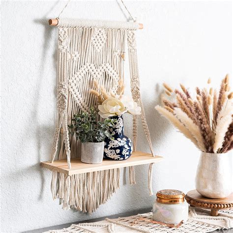 Love N Beyond Macrame Indoor Wall Hanging Floating Shelves for Wall ...