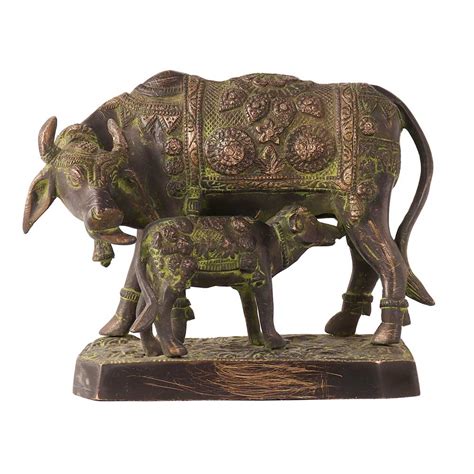 Brass Divine Statue Cow Kamdhenu With Her Calf
