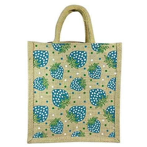 Ayesha Strawberry Print Jute Bag, Tiffin Bag Multicolor Handheld Jute ...