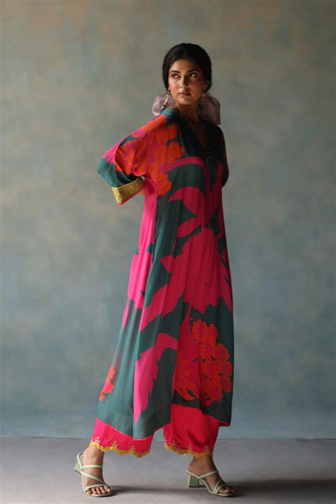 Gul Teal Flower Kaftan Kurta Set – Raji Ramniq