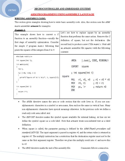 21CS43 M3 - ARM Assembly Programming and Optimization Notes - Studocu