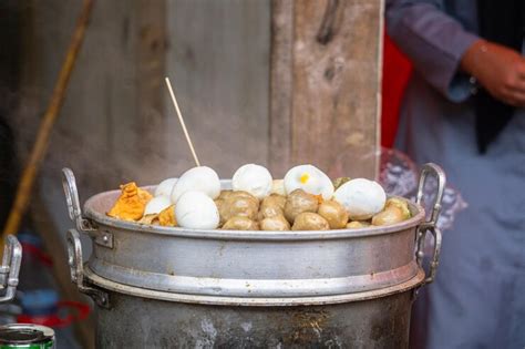 Siomay or indonesian local dumpling or dimsum in a market healthy ...