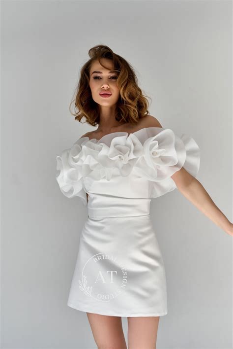 Off-shoulders Wedding Dress With 3D Flowers, Sexy Mini, Bridal Gowns, Reception Dress, Modern ...
