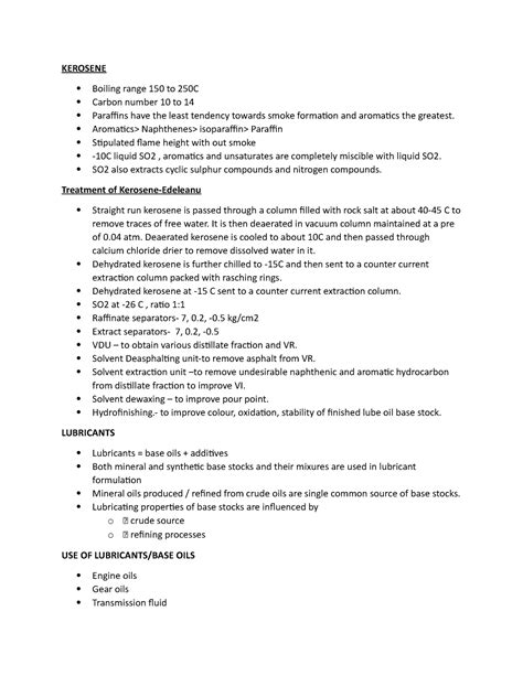 Treatment of Kerosene and Lube oil - KEROSENE Boiling range 150 to 250C ...