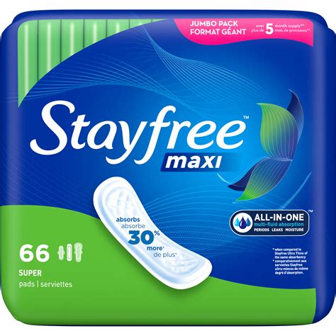 Stayfree Maxi Super Pads Wingless, Unscented, 66 Ct, Absorbs 30% More ...