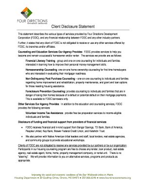 Fillable Online fourdirectionsmaine Client Disclosure Statement - Four ...