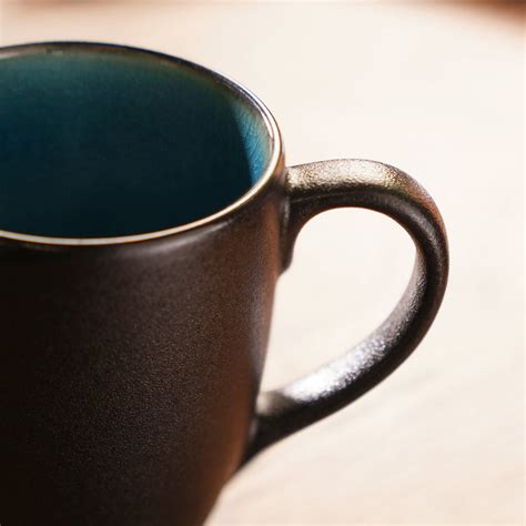 Set of 2 Black & Blue Ceramic Coffee Mugs