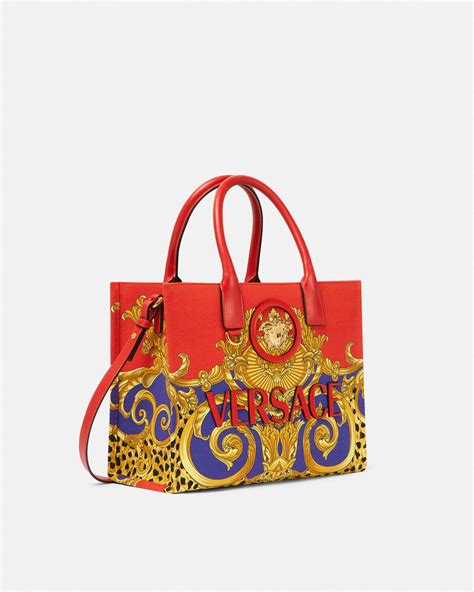 Cheetah Barocco La Medusa Small Tote Bag Red,Print | VERSACE