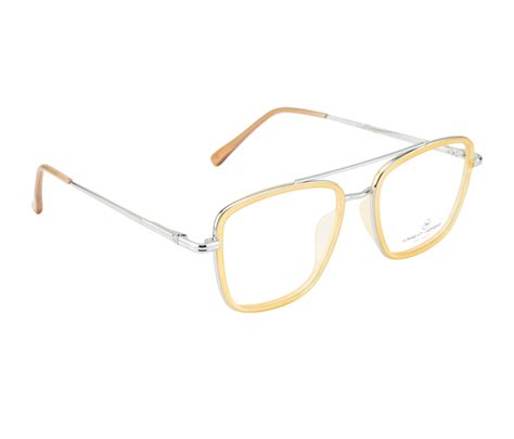 Square Eyewear Frame - Silver Frame with Yellow Rim – SIA ENTERPRISES