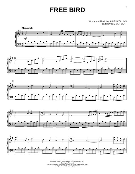 Free Bird by Lynyrd Skynyrd Sheet Music for Piano Solo at Sheet Music ...