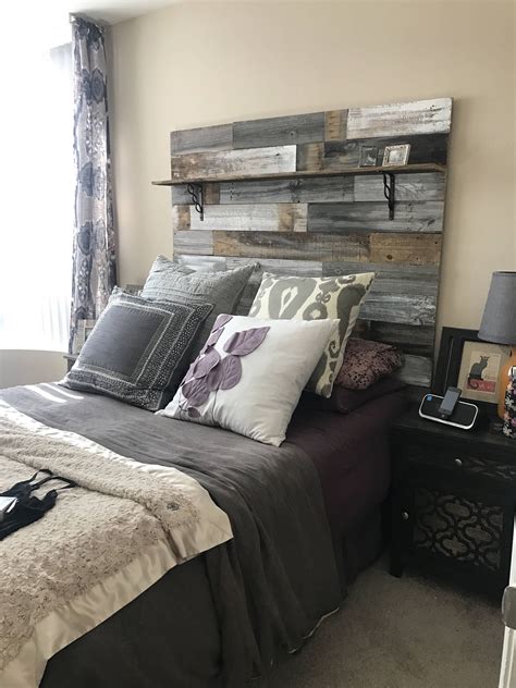Grey Reclaimed Headboard With Shelf Farmhouse Country Barnwood ...