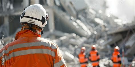 Assessment of building collapse by rescue worker with team in ...