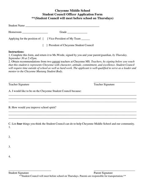 Student Council Application Middle School PDF Form - FormsPal