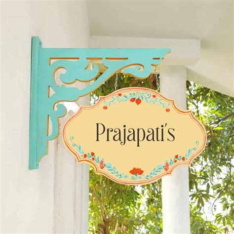 Hand-painted Hanging Name Plate - Teal Victorian Yellow Red Border ...