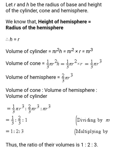 A cone, hemisphere and cyclinder stand on the same base and have equal ...