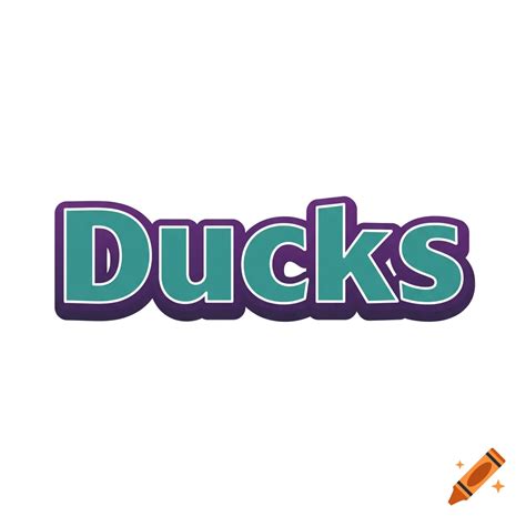 The word "Ducks" rendered in teal with a purple outline on a white ...