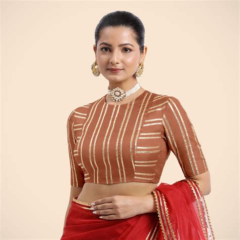 Shaheen Metallic Copper Saree Blouse with Gota Patti for Party ...