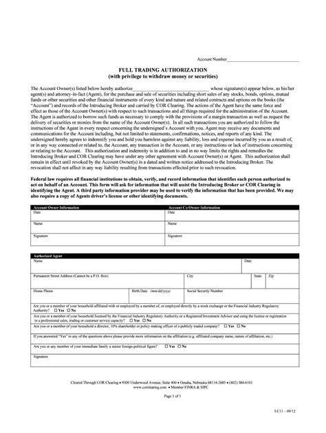Full Trading Authorization Form - Blank Fillable Template | Fill Out ...