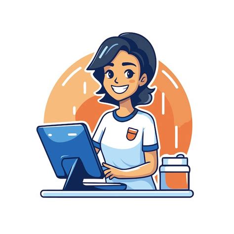 Woman Working On Computer Cartoon 的图像结果