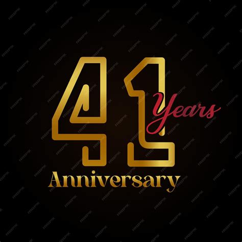 41-jähriges Jubiläumslogo mit handschriftlichem, goldenem und rotem ...