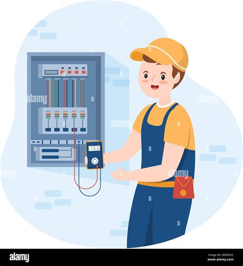 Lighting and Electricity Energy Maintenance Service Panel Cabinet of Technician Electrical Work ...