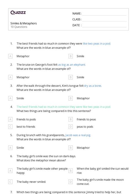50+ Metaphors worksheets for 3rd Class on Quizizz | Free & Printable