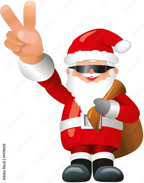 Cooler Weihnachtsmann mit Sonnenbrille zeigt Victory Zeichen Stock ...