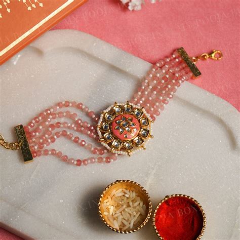 Buy Kundan Queen Bracelet Bhabhi Rakhi Online in India - Mypoojabox.in