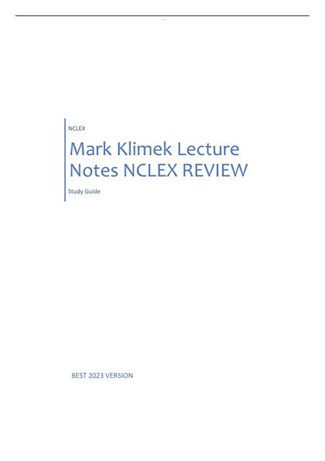 Summary Mark Klimek Lecture Notes NCLEX REVIEW Study Guide | (GRADED A+ ...